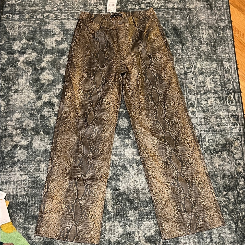 Snake Print Straight-Leg Pants - Brown/Tan